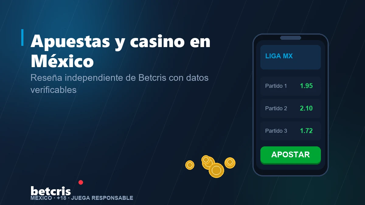 Portada de Betcris México en agosto de 2026 con el banner del bono de bienvenida y la línea de Liga MX